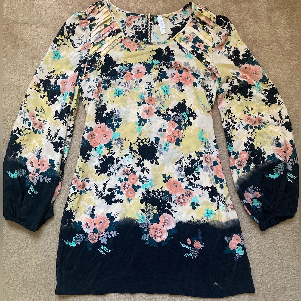 Xhilaration Floral L/S Slip Dress Size L